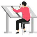 Dubai interior designer working on modern home design plans at drafting table illustration