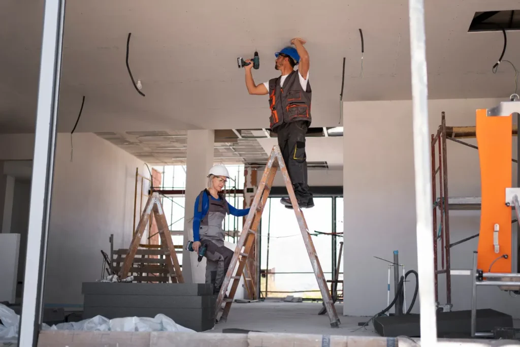 Labour working on renovation for villa interior